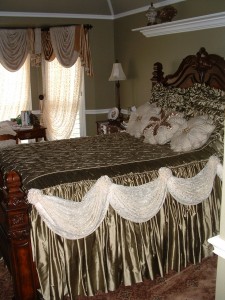 bedding with ruched edge and swags      